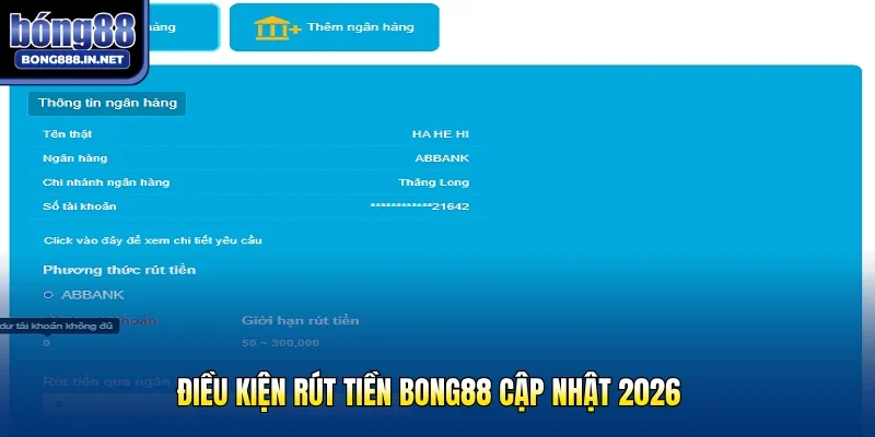 Điều kiện rút tiền Bong88 cập nhật 2026